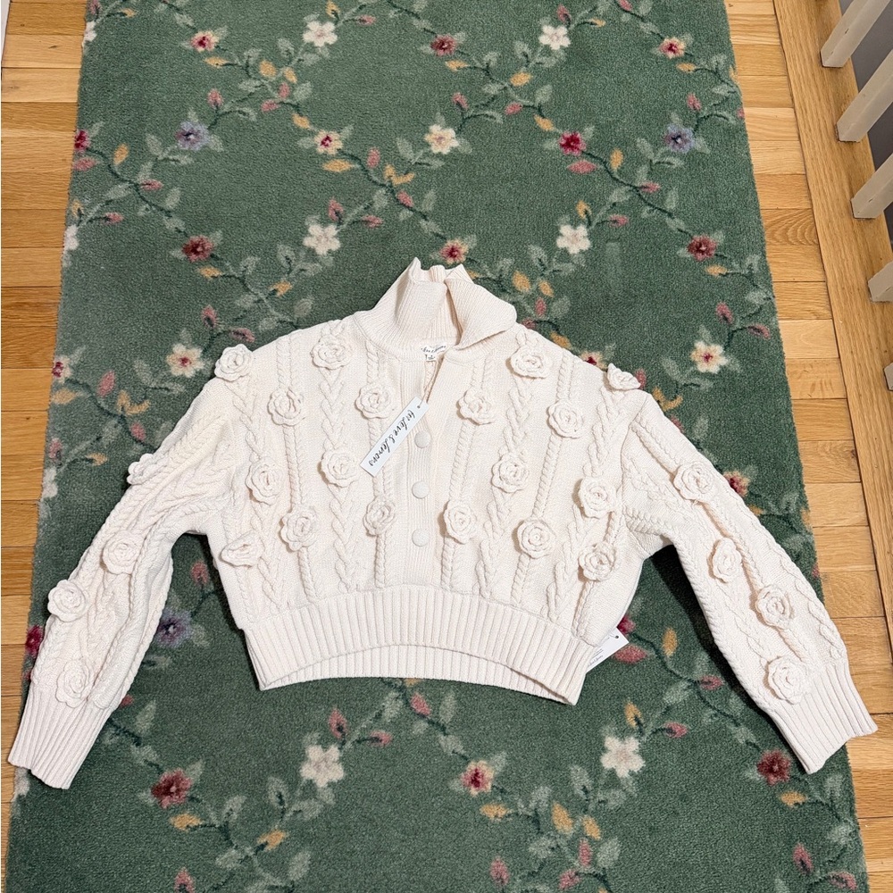 For Love And Lemons Cream Cardigan with Floral Details